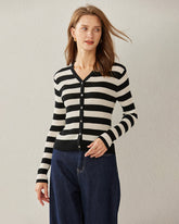 Cardigan à Rayures Classiques en Tricot V-Neck